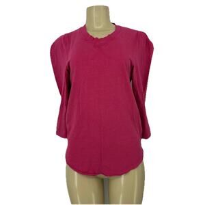 We The Free People Small Women Pullover T-shirt Raw Edge 3/4 Sleeve Pink D15